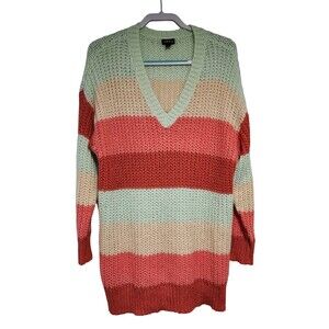 Torrid Womens Drop Shoulder V-Neck Pullover Sweater 1X Stripes Red Green Cream
